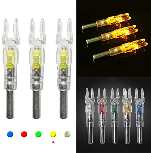 SHARROW 6 Stück Bogenschießen Leuchtnocken Pfeil Nocken Automatisch Beleuchtete Pfeilnocken für ID 6.2mm Carbon Pfeilshafts für Jagd Schießen (Gelb)