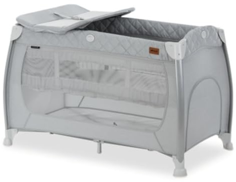 hauck Reisebett Play N Relax Center mit Wickelauflage, höhenverstellbar und seitlichem Einstieg - Quilted Grey