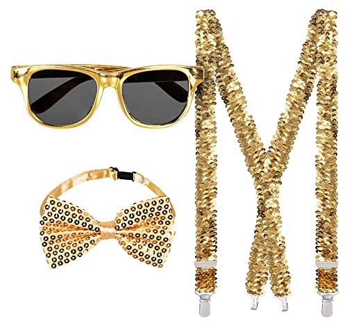 Party Set Partykleidung Hosenträger Fliege Brille gold oder silber (gold)