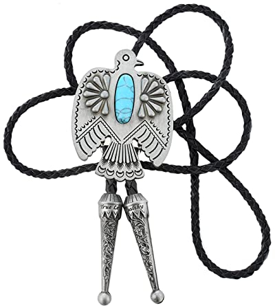 Bolo Ties Krawatte Für Herren - Vintage Natürlicher Türkis Adler Anhänger Krawatte Pullover Kette, Hiphop Leder Seil Halskette Europäische Amerikanische Schmuck Accessoires, Antikes Silber, Ein