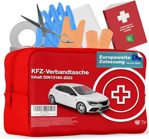 5 kit di pronto soccorso per auto - nuovo standard 2023 per TÜV - certificato DIN 13164 - STVO & 2 maschere per kit di pronto soccorso per auto (5 pezzi)