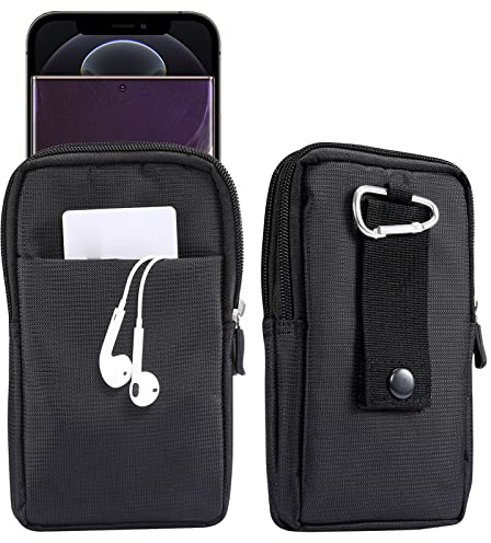 Gürteltasche Handy Herren Klein, Handytasche mit Gürtelclip Herren, 6.9 Outdoor Camping Bauchtasche Reißverschluss Handytasche mit Gürtelschlaufe Smartphone Holster Brieftasche Geldbörse, Schwarz