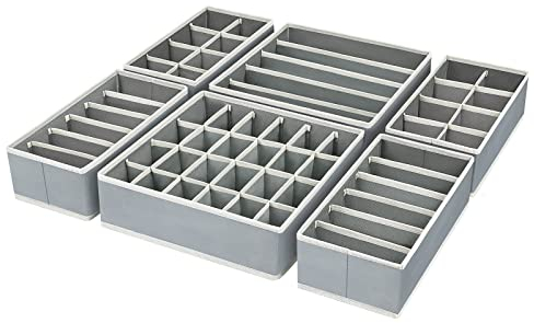 Homsorout Organizer per Cassetti Organizer per Armadio, Divisori per Cassetti Separatori per Cassetti 6 Pezzi Organizzatore Cassetti per Calze, Biancheria Intima, Grigio Chiaro