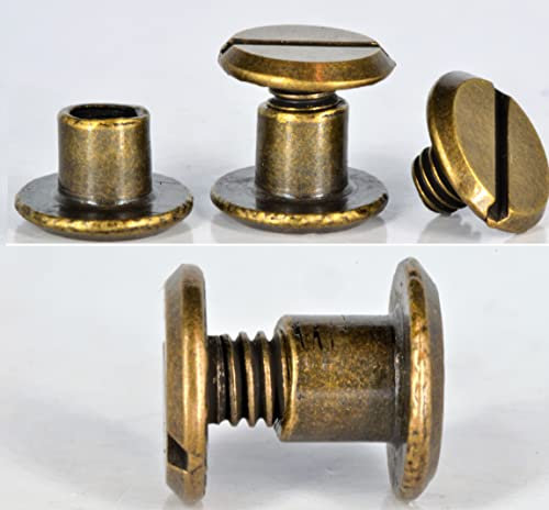 Q-tools® Buchschrauben 5mm Messing | 10 Stück | Ledernietenset/Gürtelschrauben |Ziernieten, Schraubnieten | Verbindungsschrauben für Westerntrense, Messergriff, Taschenzubehör zum Nähen etc.