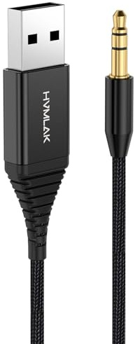 HVMLAK USB Bluetooth 5.3 Aux Adapter, 3,5 mm Klinke Empfänger, 80cm Kabel | Stabile Verbindung, CD-Qualität Sound, Metallgehäuse, Freisprechanrufe, Musikstreaming, für Auto umd Heim-Lautsprecher