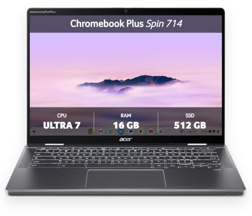 Acer Chromebook Plus Spin 714 | Chromebook | Core Ultra 7 | 16GB/512GB | 14 WUXGA IPS Touch 60Hz | Core Ultra 7 155U | 16GB RAM | 512GB SSD | ChromeOS | Stylus included