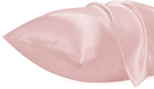Lirex 2 Paquetes Funda Almohada Satinado, Microfibra de Color Sólido Suave Funda de Almohada de Satinado, Sin Arrugas Resistente a la Decoloración Respirable (Rosado Claro, 50 x 70 cm)