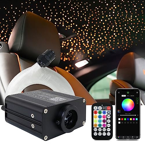 Callsky Lámpara de techo de estrella centelleante y sonora de 16 W, kit de faros delanteros de fibra óptica de 600 piezas con música, aplicación y control remoto para decoración del cielo - 0.04 x
