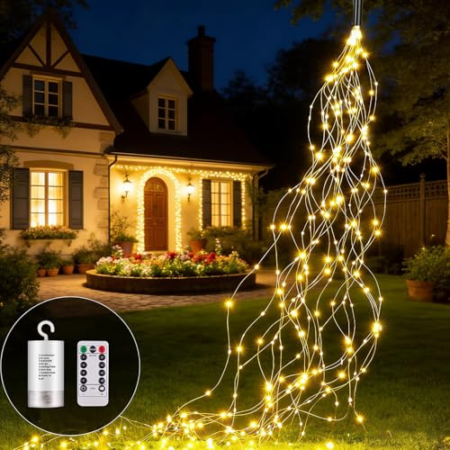 Redefun Lichterschweif 1M 100LED Lichterbündel Batteriebetrieben, 8 Lichtmodi Wasserdicht Wasserfall Lichterkette mit Timer&Fernbedienung für Gießkanne Innen Außen Garten Deko(Warmweiß)