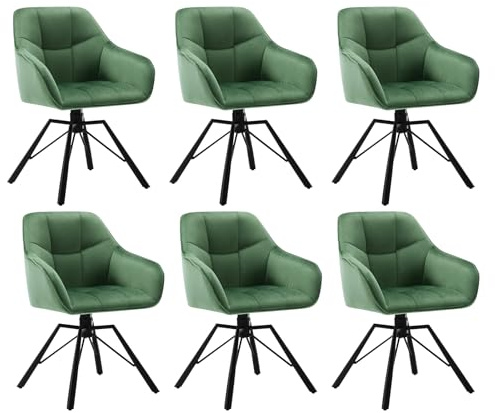 WOLTU Drehbare Esszimmerstühle 6er Set, Küchenstühle mit Armlehen | mit Rückenlehne, Samtbezug, für Esszimmer Wohnzimmer, Dunkelgrün