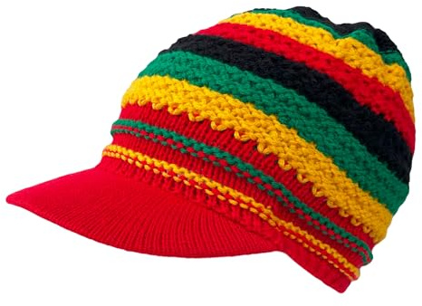 Itzu Herr Rastacap Tam basker mössa hatt keps topp virkad stickad dreadlocks, Ränder virkning (röd topp), en storlek