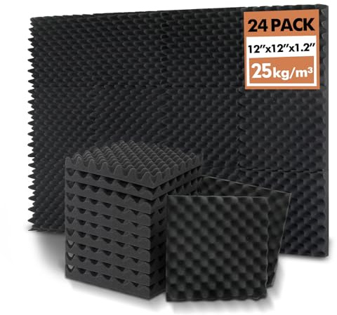 24 Pack Acoustic Panels, 12x12x1.2 Inches Egg Crate Acoustic Foam Panels, Sound Proof Foam Panels Noise Reducing for Walls and Ceiling, Acoustic Wall Panels Sound Absorbing, Soundproof Wall Panels