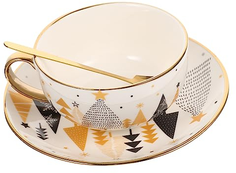 NOLITOY Weihnachtliche Keramik-teetasse Mit Untertasse Und Löffel Dekoratives Großer Fassungsvermögen Bequemes Griffdesign Festlich Bedruckt Für Weihnachtsfeiern Und Geschenkideen