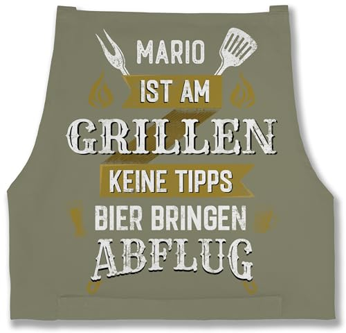 Schürze - Grillschürze Herren Männer - Name ist am grillen keine Tipps Bier bringen Abflug - Geschenkidee Papa Männergeschenke Vatertag - 85x69 - Sage Grün - grillzubehör personalisierte