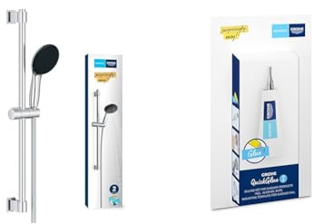 Grohe Vitalio 110 - Brausestangenset ~14l/min + Kleber (2 Strahlarten, Brausestange 60cm, Kleben oder Bohren), rund, chrom