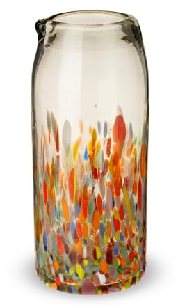 Segunda Vida Artistico Recycled Glass Carafe, Hand Blown Recycled Glass Pitcher, Home Cocktail Bar Gifts, Colored Glass Mexican Pitcher, Multicolor 42oz Set of 1