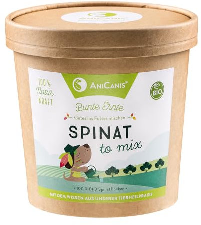 AniCanis Bio Spinatflocken für Hunde - Spinat Gemüse Flocken getrocknet - Gemüseflocken - Anitioxidantien Multivitamine Mineralstoffe - Barf Flockenfutter Futterzusatz - 60g