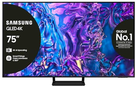 Samsung TV QE75Q70DATXZT QLED 4K, Smart TV 75 Quantum processor 4K, AirSlim, DVBT-2, Q-Symphony & OTS Lite, Integrato con Alexa e Bixby, compatibile con Google Assistant, Black 2024