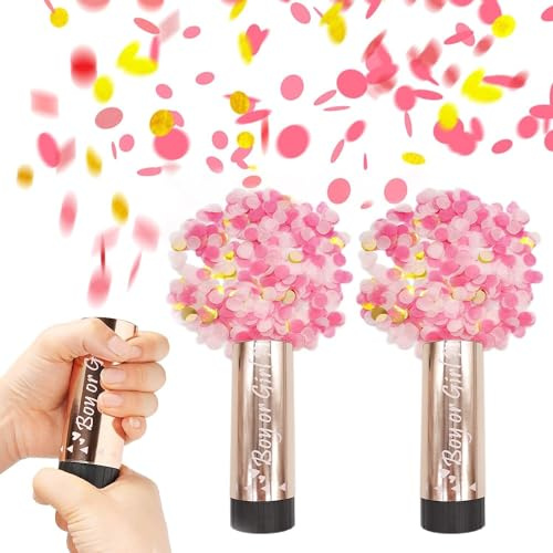 Partinky 2Pcs Biodegradable Confetti Cannon - Baby Shower, Party Fun, Pink