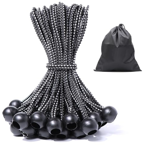 JunGG Spanngummis mit Kugel 25-er Pack 30cm Planenspanner mit Kugel Schwarz | Gummispanner Zeltgummis Expanderschlingen Gummischlaufen für Planen Zelt Banner