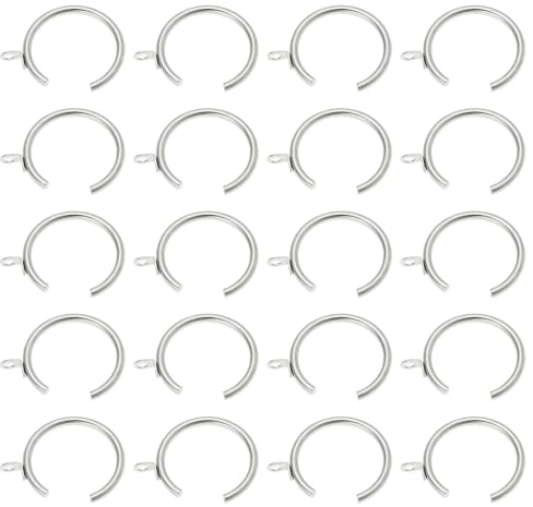 Lord of the Tools 20Pcs Silver Metal Passing Curtain Pole Rings - C Type Ring for Bay Window Curtain Poles - Chrome with Fixed Eye Sliding Eyelet