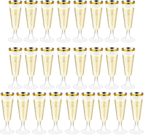 Bicchiere di Champagne in Plastica Riutilizzabili, 25 Pcs Flute da Champagne Eleganti in Plastica Rigida, Tazze di Plastica Trasparenti per Champagne per Feste, Matrimoni, Natale, Capodanno - 150ml
