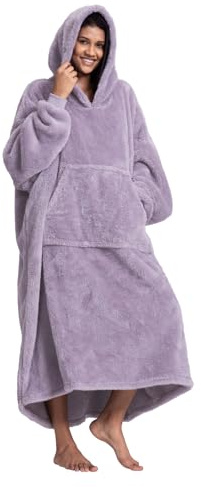 HORIMOTE HOME Oversized Long Wearable Hoodie Blanket for Women Cuddly Sherpa Snuggle Blanket Hoody Gift for Adults Men Teenager, Super Warm and Soft,Purple