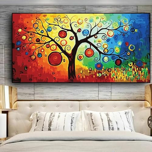 Zhadongli Art Baum des Lebens, Geldbaum, abstraktes Gemälde auf Leinwand, skandinavische Poster und Drucke, Wandkunst, Bild für Wohnzimmer, 80 x 160 cm, schwarzer Rahmen