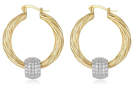 5mm Gold Hoop Earrings With Clear Stone Disco Balls, 35mm, 25g, Gold Plated - Bling King London