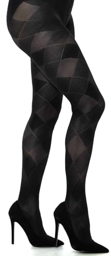 Aurellie Damen Strumpfhose Blickdicht mit kariertem Diamantmuster 60 DEN, M