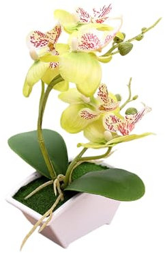 Artificial Yellow Two-pronged Orchid Flower in Pot Silicone Flowerpot Phalaenopsis Potted White Simulation Butterfly Flower 22cm Height (green)