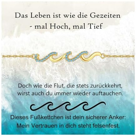 Gkmamrg Fußkettchen für Damen - Fussketten für Frauen - Welle Fußkette 925 silber, Motivationsgeschenke Strand Fußschmuck Geschenke für Frauen