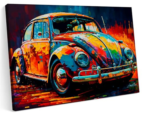 Printonia Leinwandbild m Bild auf Leinwand 120x80 VW Käfer Classic Oldtimer Neon Abstrakt Bunt
