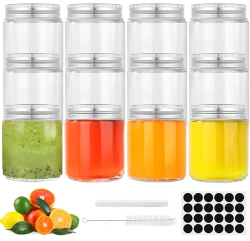 FoiiLiio 12 Stück Mini Shot Glasflaschen mit Schraubverschluss 90ml Kleine Flaschen zum Befüllen mit Etiketten und Stift, Ideal für Ingwer, Likör, Schnaps und Andere Drinks