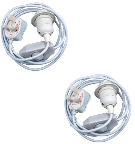 LEDSone E27 UK 3A Plug In Light Bulb Holder With Dimmer Switch White 2m E27 Plug-In Pendant Light Fixture Lamp Bulb Socket Cord with Dimmer Switch (White - 2 Pack)