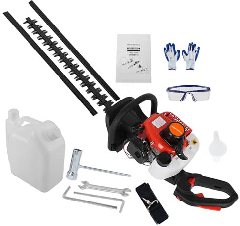 joukares 26cc 2-Stroke Petrol Hedge Trimmer, 24-Inch Hedgetrimmer Garden Long Reach With Twin Blade, Lightweight and Low Noise Double-Sided Blade, Cordless Bush Cutter for Pruning Branches Red