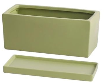 LULUMAIC Pots de Fleurs Pot de Fleur rectangulaire Vert Pot de Plante en céramique avec Plateau de soucoupes et Trous de Drainage pour Balcon Salon Chambre Pots de Fleurs de Rebord de fenêtre (Petit)