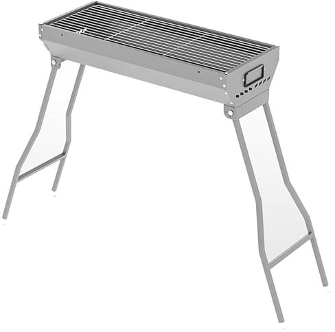 Barbecue portatile a carbonella, in acciaio inox, pieghevole, per esterni, campeggio, barbecue con griglia a rete, barra di supporto per feste in giardino, picnic, viaggi (L 116,8 x 28 x 73,7 cm)