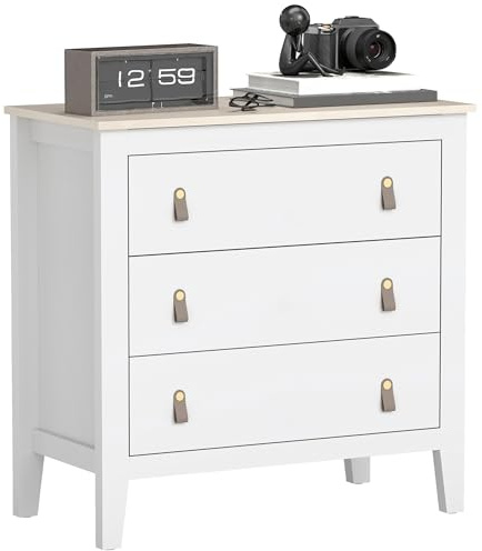 HOMCOM Commode 3 Tiroirs Poignées en Polyuréthane 80 x 40 x 78,5 cm Blanc