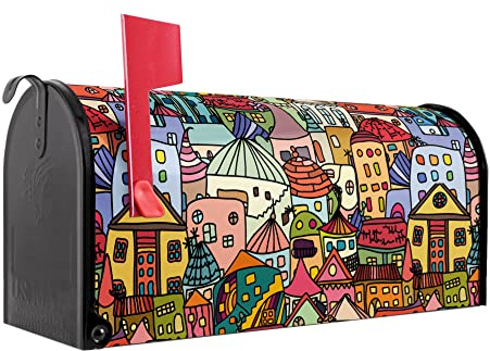 banjado Amerikanischer Briefkasten - US Mailbox/Letterbox mit Motiv Motiv Funky Town 51x22x17cm - Postkasten Stahl aus Amerika – Briefkasten amerikanisch schwarz pulverbeschichtet
