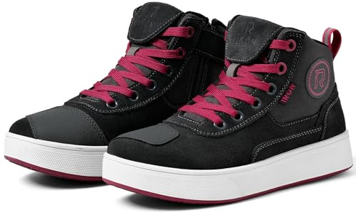 RIDEIRON Scarpe Moto Uomo Donna Conforme CE Stivali Moto,Antiscivolo Rinforzato Suola Ispessita Impermeabili Traspiranti alla Moda con Zip Laterale,Supporto alla Caviglia e Shift Pad Rosa 40