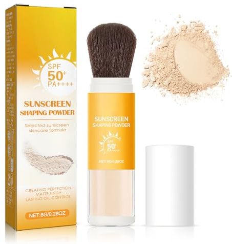 Polvere solare minerale, SPF 50 Sunscreen Matte Loose Powder con pennello, resistente all'acqua e al controllo dell'olio, polvere durevole per il trucco leggero e traspirante, per tutti i tipi di