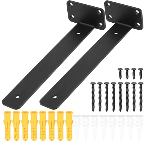 2 Supports d'Étagère Invisibles Noirs 255mm pour Fixation Murale | Support discret robuste. Parfait pour monter des étagères flottantes décoratives murales.