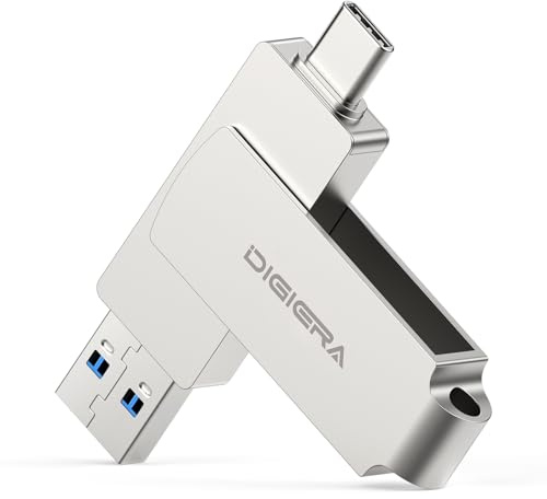 DIGIERA 512GB 2‑in‑1 USB‑A & USB‑C Flash Drive, USB 3.2 Gen 1 Thumb Drive, 540MB/s Read 430MB/s Write, 360° Swivel Compact Aluminum Memory Stick for File Transfer, Backup & Travel Storage