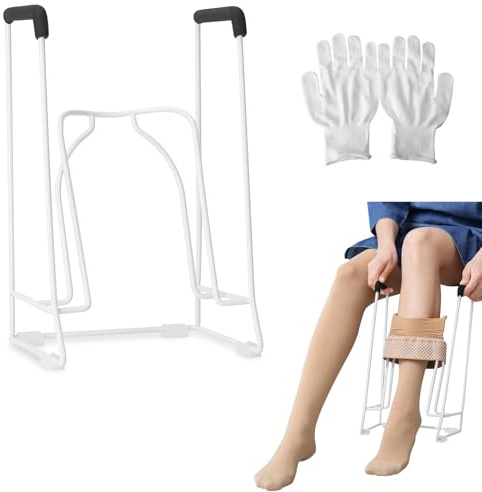 Glosaie - Supporto per calze a compressione, per indossare calze a compressione per polpacci di dimensioni inferiori a 46 cm, colore bianco