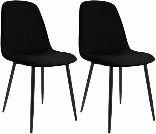 CLP Esszimmerstuhl 2er Set gepolstert Maryam, Küchenstuhl mit Rückenlehne und schwarzem Metallgestell, bis 150 kg belastbar | Farbe schwarz Material Stoff