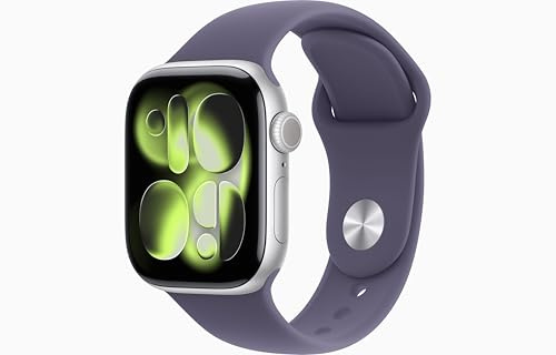 Apple Watch Series 11 [GPS + Cellular, 42mm] Boîtier en Aluminium Argent avec Bracelet Sport Brume Violette, S/M (Reconditionné)