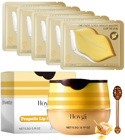 Lip Care Set 6 Pezzi, Burrocacao Labbra, Balsamo Idratante per Labbra Alla Propoli, Lip Masks per Giorno e Notte, Maschera labbra, Cura Nutriente Delle Rughe, Reduce lip Line