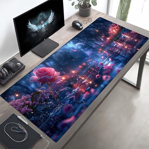 Gaming Mauspad 160 x 80cm Gaming Mousepad XXL Landschaft Blau Mauspad Schreibtischauflage, Genähte Kanten Mausmat, rutschfeste Gummibasis, Schreibtisch Schutz für Home Büro, Geschenke PjY9360 1-0