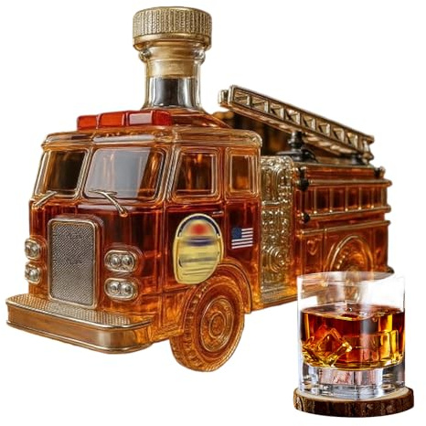 Decantador de whisky - En forma de camión de bomberos, Decantador de licor de 300 ml, Botella de vino de whisky vintage, Decantadores de vino de vidrio novedosos | Dispensador de whiisky